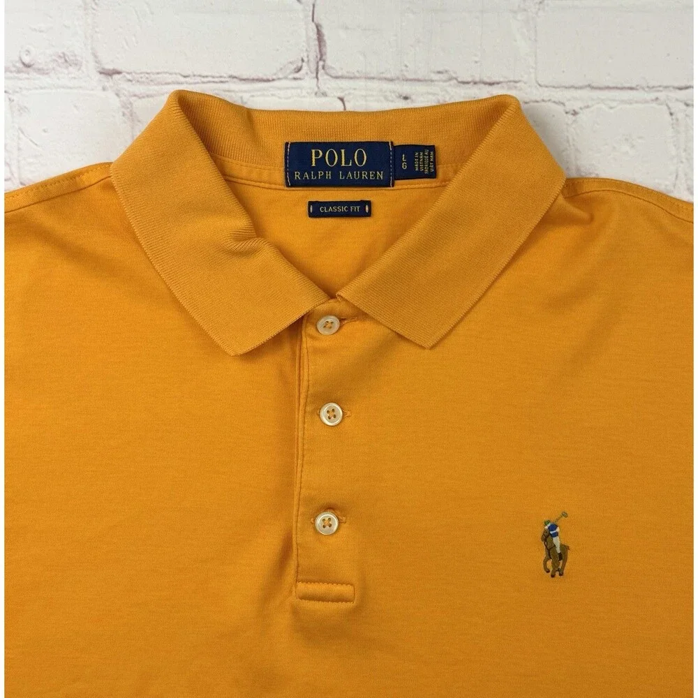 Polo Ralph Lauren Polo Shirt Mens LG Orange Custom Fit Short Sleeve